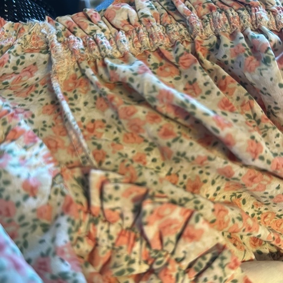 Mable Floral print bubble sleeves Crop top peasant cottage Boho blouse Sz M - Picture 7 of 9